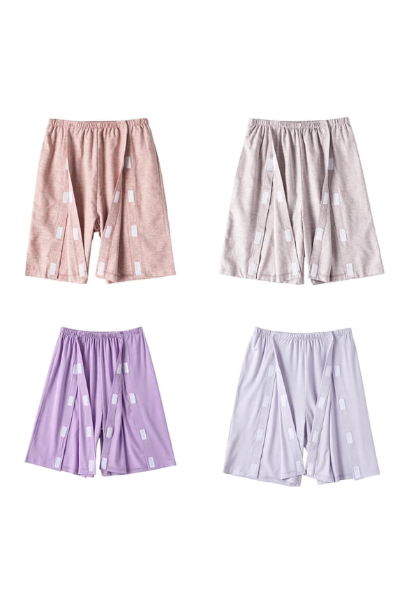 Women’s Open Front Summer Shorts Front Bedridden Patient Bottoms Soft Comfortable Elastic Waisted Casual Short Pants Easy to Take off Solid Color Basic Shorts 1-Light Purple M