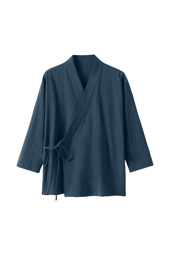 Women's Oversized Hanten Kimono Cardigans Long Sleeve Wrap Open Front Retro Irregular Cardigan Tops Lightweight Comfortable Soft Thin Lace up Side Solid Color Outwear Navy XXXXL