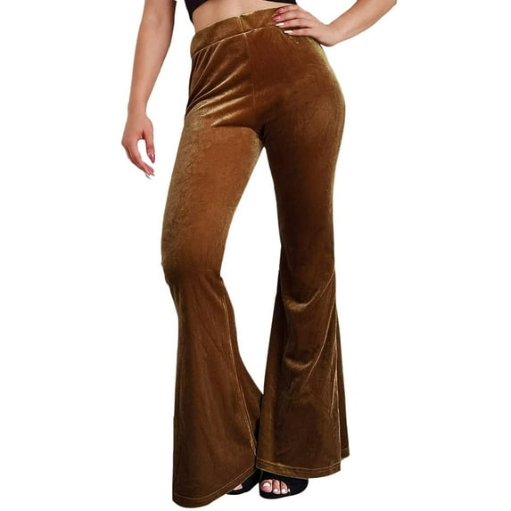 Arlun,Women's Oversized High Waisted Velvet Flared Pants Trendy Stretchy Solid Color Business Casual Trousers Ladies Elegant Elastic Waisted Baggy Lounge Joggers Coffee L