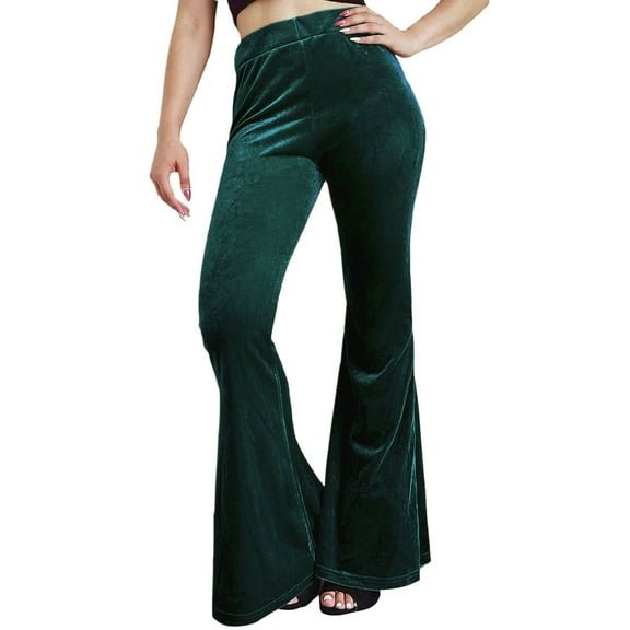 Arlun,Women's Oversized High Waisted Velvet Flared Pants Trendy Stretchy Solid Color Business Casual Trousers Ladies Elegant Elastic Waisted Baggy Lounge Joggers Green M