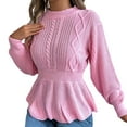 thumbnail image 1 of Arlun Women's Peplum Waist Knit Sweaters Crewneck Long Sleeve Pullovers Cozy Warm Soft Elegant Fall Winter Comfortable Fashion Outdoor Wear Tops Pink S, 1 of 3