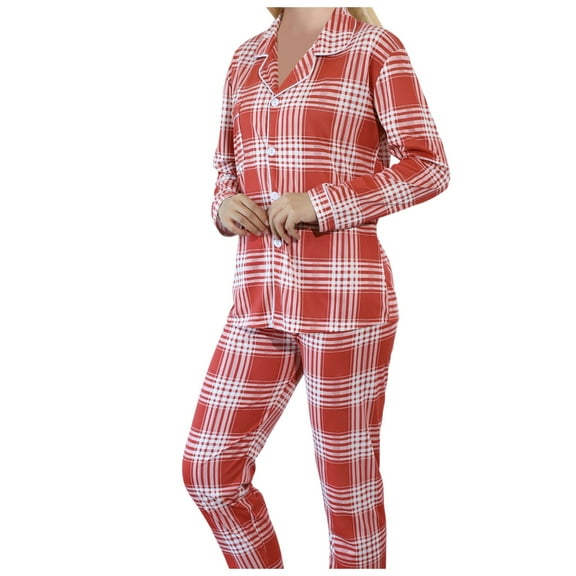 Arlun Women's Plaid Pajama Sets Long Sleeve Button Down Sleepwear Wide Leg Elastic Waisted Trousers Nightwear Lightweight Breathable Soft Fashion Checkered Loungewear Sets Pink M