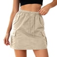 thumbnail image 1 of Arlun Women's Plus Size Drawstring Elastic Waist Cargo Skirts with Flap Pockets Summer Causal Solid Color Mini Short Skirts Simple Stylish Slim Fit Streetwear Beige XL, 1 of 6