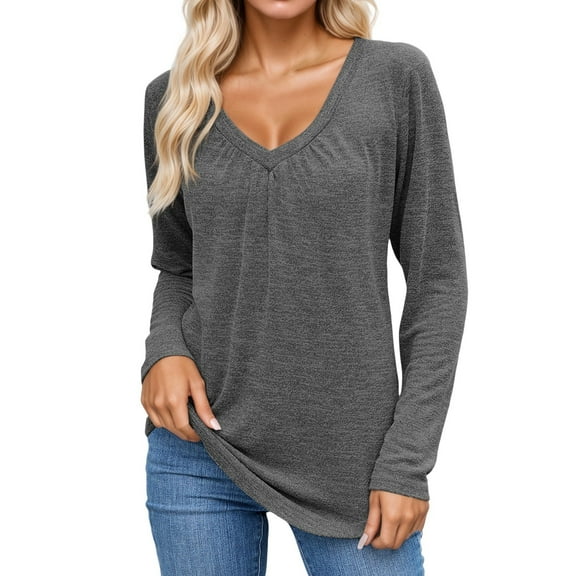 Arlun,Women's Plus Size Plain T Shirts Casual V Neck Soft Comfy Simple Tshirts Womens Lightweight Breathable Relaxed Fit Basic Tops Fall 2025 Dark Gray XL