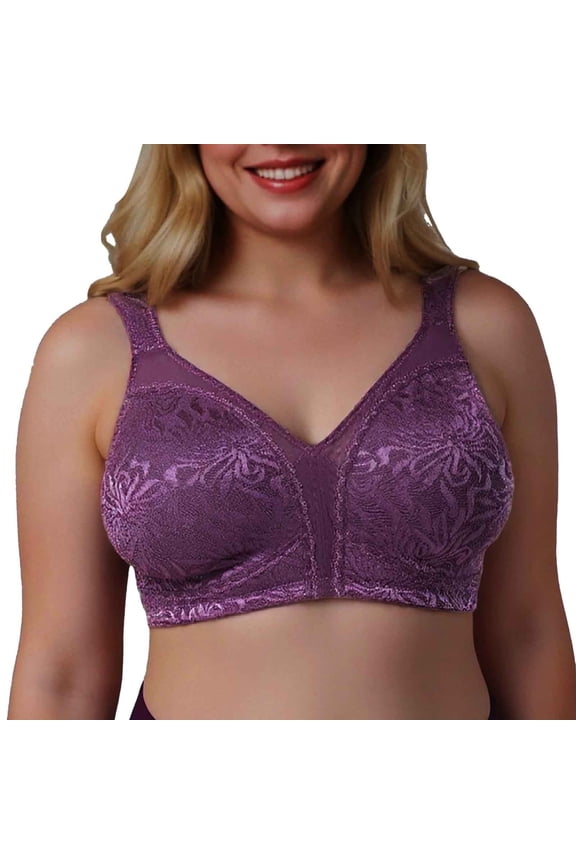 ,Women's Plus Size Purple Lace Bras Full Coverage No Underwire Non-padded Bralettes Thin Mesh Breathable Non Padded Bras Suitable for Old Women Purple AC