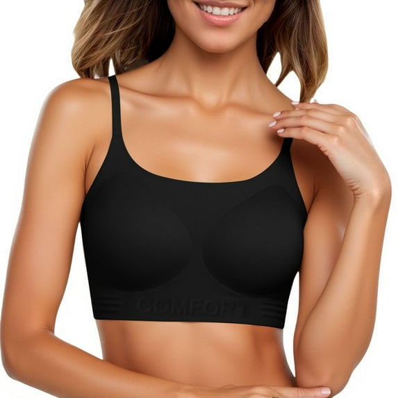 Arlun,Women's Plus Size Wireless Comfort Bras Smooth Seamless Wire-Free Bra Full Coverage Soft Support Push up Everyday Bras Wire-Free Basic Bralettes T Shirts Bra Black XL