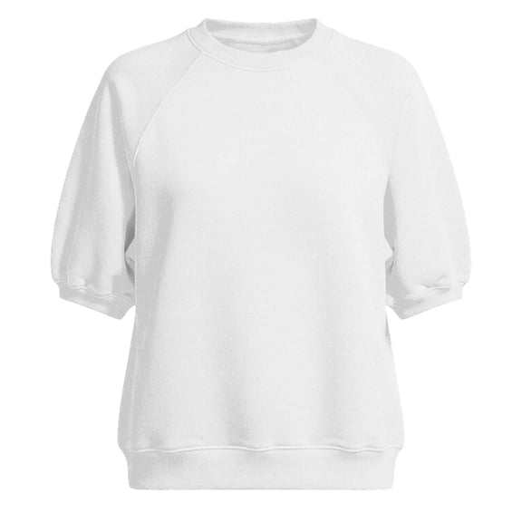 Arlun Women's Puff Sleeved Crew Neck Sweatshirt Short Sleeve Relaxed Fit Comfort Colors Hoodless Sweatshirts Elegant Solid Color Basic Pullover Top 2026 Early Autumn Clothes
