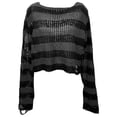 thumbnail image 1 of Arlun Women's Round Neck Crochet Pullover Sweaters Color Block Gothic Punk Ripped Knitted Tops Trendy Long Sleeve Striped Cropper Sweater 2025 Fall Winter Clothes Grey One Size, 1 of 4