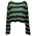 thumbnail image 1 of Arlun Women's Round Neck Crochet Pullover Sweaters Color Block Gothic Punk Ripped Knitted Tops Trendy Long Sleeve Striped Cropper Sweater 2025 Fall Winter Clothes Green One Size, 1 of 4
