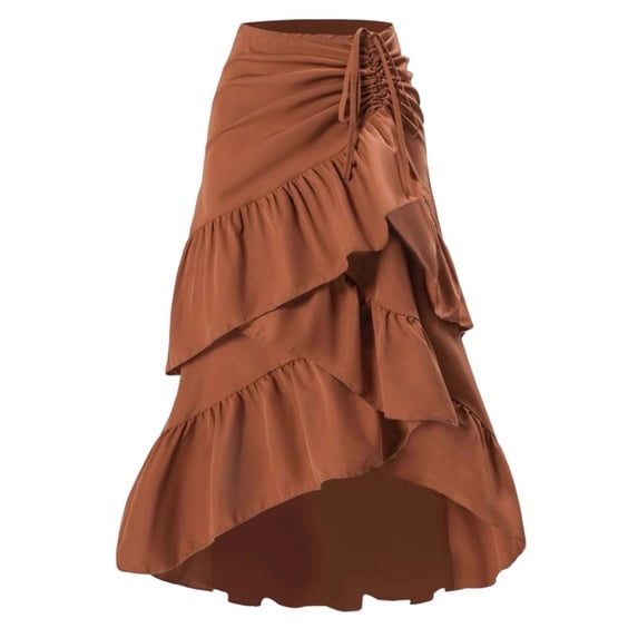 Arlun Women's Ruffled Hem Boho Long Maxi Skirts Fashion Asymmetrical Fit High Waist Drawstring Design A-Line Flare Skirts Fashion Floral Print Layered Skirts for Spring Summer Red XL