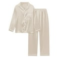 thumbnail image 1 of Arlun Women's Satin Pajama Sets Solid Button down Long Sleeve Tops and Elastic Waist Pajama Pants Sleepwear Lightweight Soft Comfort Breathable Pjs Sets Loungewear Beige XL, 1 of 4