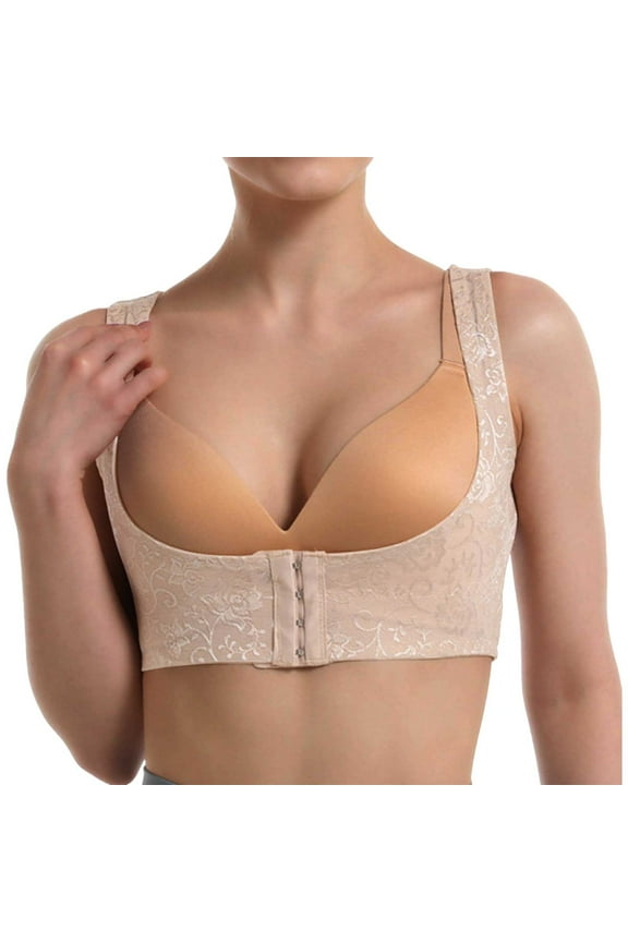 ,Women's Seamless Shaper Bras Wireless Front Closure Soft Support Bra Compression Vest Post Bra Seamless Comfortable No Underwire Adjustable Shapewear Bra Beige M