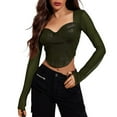 thumbnail image 1 of Arlun,Women's Sexy Cropped Long Sleeve T Shirts Fashion PU Leather Splicing Slim Fit Tshirts Ladies Thin Square Neck Solid Color Mesh Comfortable Breathable Stylish Tops Green ONE SIZE, 1 of 4