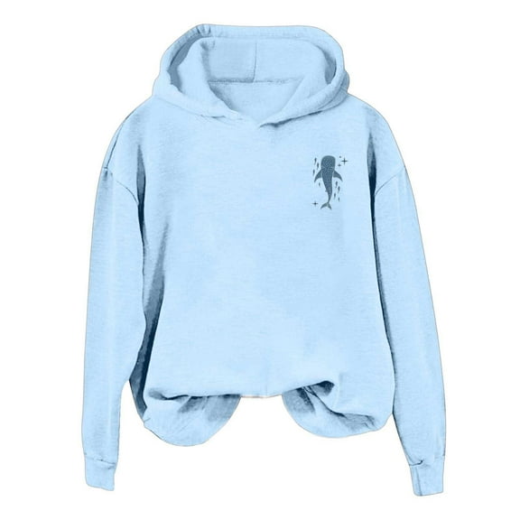 Arlun Women's Shark Graphic Printed Hoodies Soft Comfortable Long Sleeve Pullover Sweatshirts Ocean Style Graphic Casual Plus Size Hooded Sweatshirts for Women Sky Blue XL