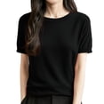 thumbnail image 1 of Arlun Women's Short Sleeve V-Neck Sweaters Casual Lightweight Solid Color Knit Sweater Soft Comfortable Base Layer Pullover Tops Black3 XXL, 1 of 5