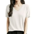 thumbnail image 1 of Arlun Women's Short Sleeve V-Neck Sweaters Casual Lightweight Solid Color Knit Sweater Soft Comfortable Base Layer Pullover Tops White XL, 1 of 5