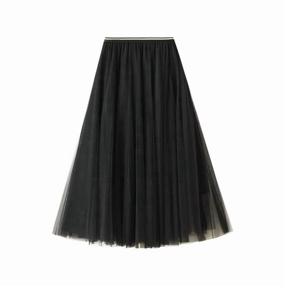 Arlun Women's Solid Color Layered Mesh Maxi Skirts Trendy Elastic Waisted A-Line Lightweight Flowy Tiered Long Tutu 2026 Spring and Summer Elegant Skirt Black One Size
