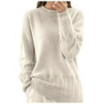 thumbnail image 1 of Arlun Women's Solid Knit Sweaters Crew Neck Long Sleeve Embroidered Vintage Sweaters Casual Loose Fit Solid Color Comfortable Fall Winter Fashion Pullover Tops White XL, 1 of 5