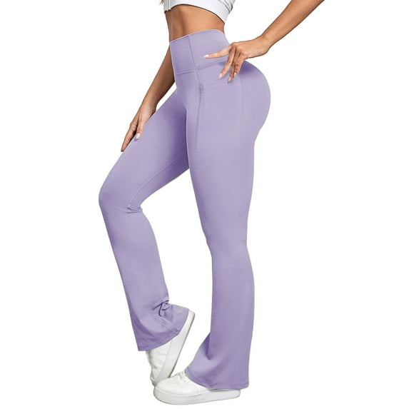 Arlun Women's Stretch High Waisted Yoga Pants Flare Bootcut Leggings Lightweight Comfort Breathable Trousers with Pockets Solid Color Casual Pants for Sports and Fitness Purple L