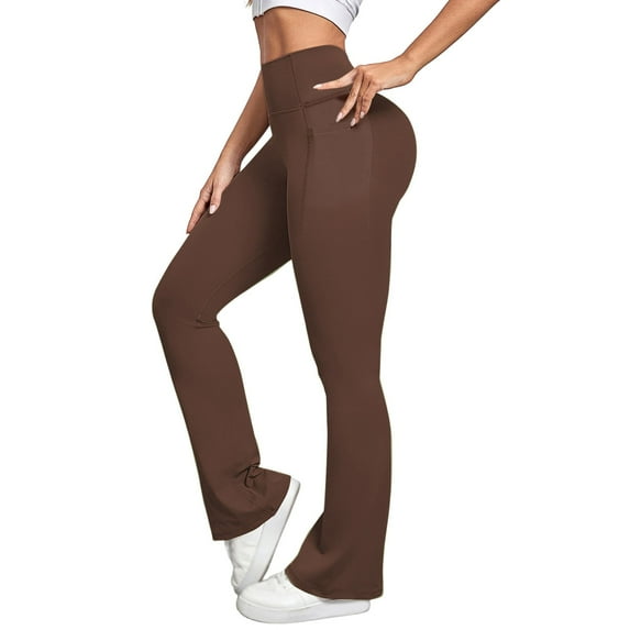 Arlun Women's Stretch High Waisted Yoga Pants Flare Bootcut Leggings Lightweight Comfort Breathable Trousers with Pockets Solid Color Casual Pants for Sports and Fitness Brown L