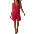 thumbnail image 1 of Arlun Women's Summer 2 Piece Outfits Dressy Button down V-Neck Sleeveless Vest Top and Loose Shorts with Pockets Simple Solid Color Work and Leisure Matching Sets 2026 Red L, 1 of 7