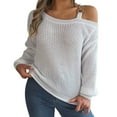 thumbnail image 1 of Arlun Women's Sweater Fashion Metal Buckle Strap Cold Shoulder Long Sleeves Cable Knit Sweaters Solid Color Ribbed Comfortable Pullover Knitwear Tops White S, 1 of 5