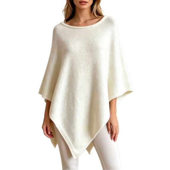Arlun Women's Sweaters Elegant Poncho Knit Irregular Hem Outerwear Oversized Boat Neck Loose Cozy Soft Wrap Shawl Cape Fall Winter Plain Color Casual Layering Pullovers White One Size