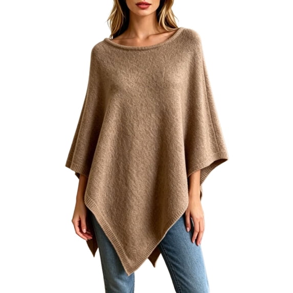 Arlun Women's Sweaters Elegant Poncho Knit Irregular Hem Outerwear Oversized Boat Neck Loose Cozy Soft Wrap Shawl Cape Fall Winter Plain Color Casual Layering Pullovers Khaki One Size