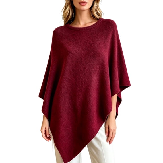 Arlun Women's Sweaters Elegant Poncho Knit Irregular Hem Outerwear Oversized Boat Neck Loose Cozy Soft Wrap Shawl Cape Fall Winter Plain Color Casual Layering Pullovers Red One Size