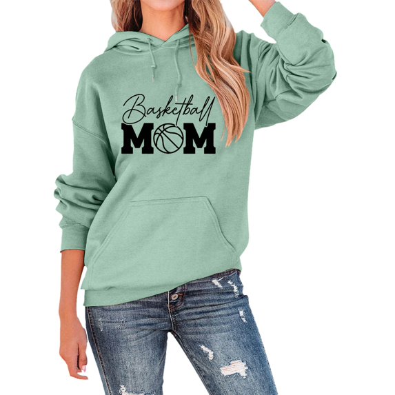 Arlun Women's Sweatshirt Basketball Mom Long Sleeve Crew Neck Graphic Pullover Tops Basketball Sport Mom Life Casual Sports Drawstring Hooded Sweat Shirt with Pocket Light Green XL