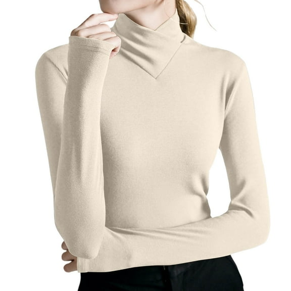 Arlun Women's Thermal Turtleneck Sweaters Stretchy Slim Fit Long Sleeve Pullover Sweater Soft Comfortable Lightweight Solid Color Fitting Base Layer Sweater Tops White M