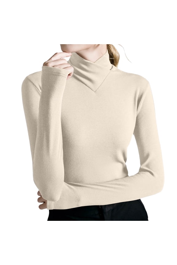 Women's Thermal Turtleneck Sweaters Stretchy Slim Fit Long Sleeve Pullover Sweater Soft Comfortable Lightweight Solid Color Fitting Base Layer Sweater Tops White XL