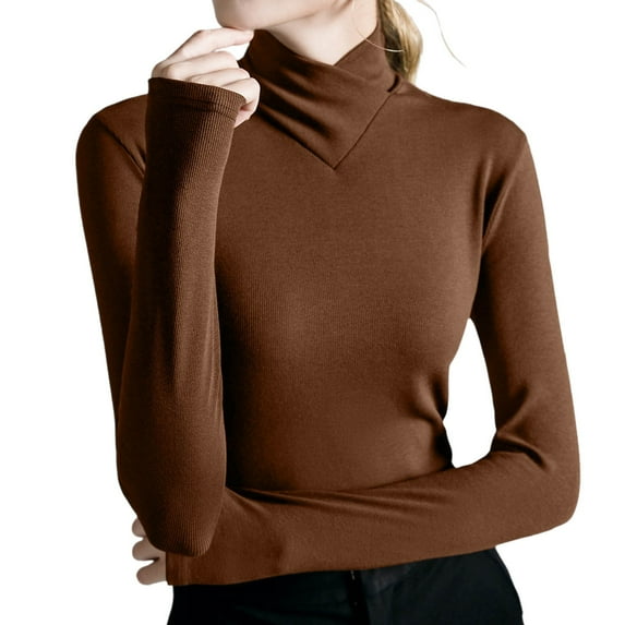 Arlun Women's Thermal Turtleneck Sweaters Stretchy Slim Fit Long Sleeve Pullover Sweater Soft Comfortable Lightweight Solid Color Fitting Base Layer Sweater Tops Brick Red L