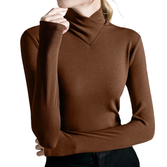 Arlun Women's Thermal Turtleneck Sweaters Stretchy Slim Fit Long Sleeve Pullover Sweater Soft Comfortable Lightweight Solid Color Fitting Base Layer Sweater Tops Brick Red XL