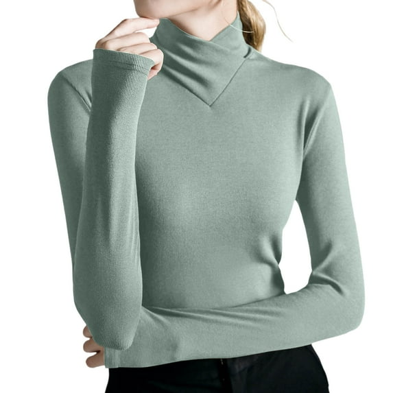 Arlun Women's Thermal Turtleneck Sweaters Stretchy Slim Fit Long Sleeve Pullover Sweater Soft Comfortable Lightweight Solid Color Fitting Base Layer Sweater Tops Mint Green XXXL