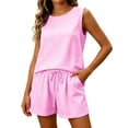 thumbnail image 1 of Arlun Women's Trendy Striped 2 Piece Sets Summer Sleeveless Crew Neck Tank Top Matching Drawstring Shorts Sets Casual Relaxed Fit Comfortable Beach Vacation Outfits 2026 Pink XL, 1 of 5