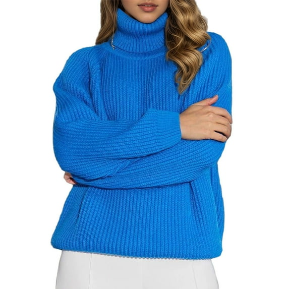 Arlun Women's Turtleneck Loose Sweaters Long Sleeves Casual Comfortable Knit Pullover Tops 2025 Fashion Fall Winter Clothes Soft Cozy Warm Plus Size Sweater Blue XL