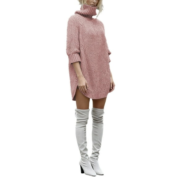 Arlun Women's Turtleneck Oversize Long Pullover Sweaters Dress Casual Longline Solid Color Trendy Streetstyle Soft Comfortable Knit Tops for Everyday Wear and Versatile Outfits Pink XXL