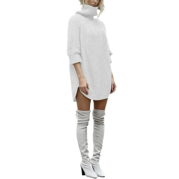 Arlun Women's Turtleneck Oversize Long Pullover Sweaters Dress Casual Longline Solid Color Trendy Streetstyle Soft Comfortable Knit Tops for Everyday Wear and Versatile Outfits White XL