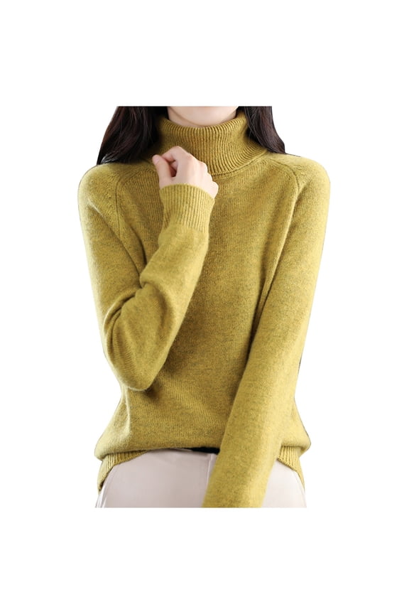 Women's Turtleneck Sweaters 2026 Trendy Solid Color Long Sleeve Warm Sweater Fall Winter Fashion Clothes Soft Comfortable Basic Knit Pullover Tops Yellow XXL