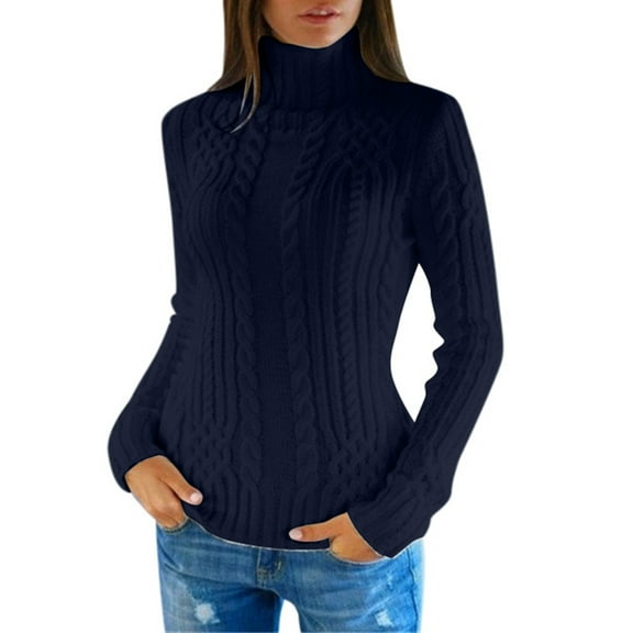 Arlun Women's Turtleneck Sweaters Cable Knit Long Sleeve Stretch Slim Fit Pullover Tops Fall Winter Casual Solid Color Basic Base Layer Sweater Trendy Winter Warm Outfits Blue XXXL