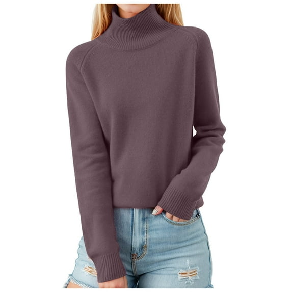 Arlun Women's Turtleneck Sweaters Long Sleeve Knitted Pullovers Loose Cozy Stretch Sweater Trendy Fall Winter Solid Color Basic Jumper Tops Purple XXL