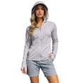 thumbnail image 1 of Arlun Women's UPF 50+ Sun Protection Hoodie Tops Summer Lightweight Long Sleeve Zipper Sun Jacket with Thumb Holes and Pockets Cooling and Comfort Hiking Outdoor Wear Light Gray L, 1 of 4