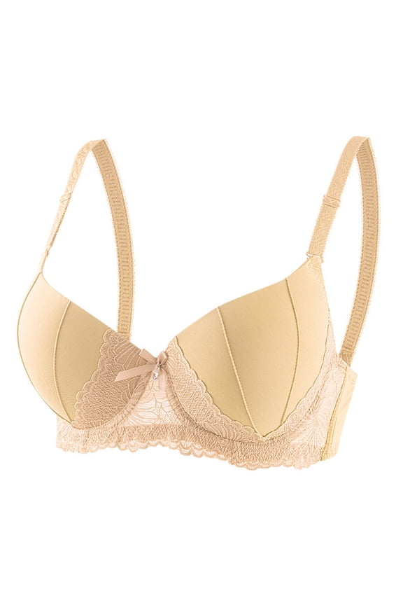 Women's Underwire Lace Demi Bras Push Up Cups Padded T Shirt Bras For Women Soft Comfortable Underwire Brassiere Lightweight Breathable Bra Light Yellow C