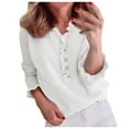 thumbnail image 1 of Arlun Women's V-Neck Sweaters Button down Long Sleeve Ruffle Cuff Knitted Pullover Solid Color Soft Comfort Lightweight Stylish Work Casual Jumper Tops White XL, 1 of 4