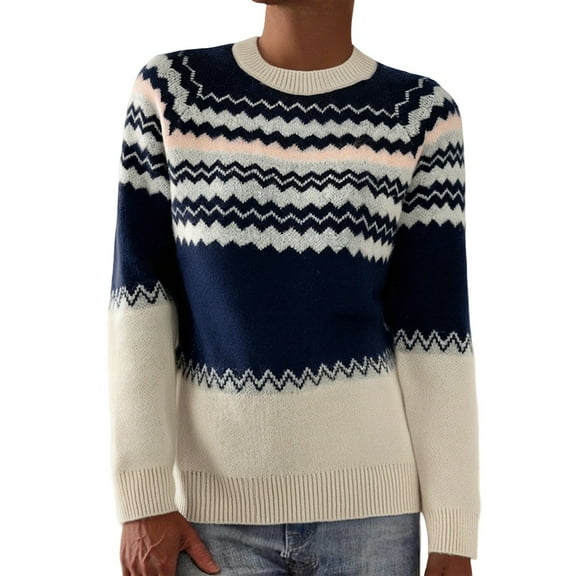 Arlun Women's Vintage Fair Isle Sweaters Nordic Colorful Long Sleeve Crewneck Winter Pullovers Loose Soft Comfort Iceland Norwegian Knit Tops 2025 Fashion Fall Clothes Blue L