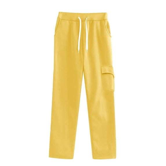 Arlun,Women's Wide Leg Casual Sweatpants Solid Color Loose High Waisted Drawstring Joggers Fashion Side Pocket Oversized Sports Long Pants for Fall Winter Yellow XL