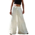 thumbnail image 1 of Arlun,Women's Wide Leg Flowy Pants Oversized Elastic Waisted Drawstring Loose Fit Ruffle Trousers Lightweight Comfortable Solid Color Lounge Pant for Daily Wear White XL, 1 of 7