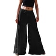 thumbnail image 1 of Arlun,Women's Wide Leg Flowy Pants Oversized Elastic Waisted Drawstring Loose Fit Ruffle Trousers Lightweight Comfortable Solid Color Lounge Pant for Daily Wear Black XL, 1 of 7