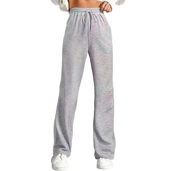 Arlun Women's Winter Casual Pants 2025 Elastic High Waist Drawstring Straight Leg Trousers Soft Cozy Warm Baggy Loungewear Pants with Pocket for Workouts and Fitness Light Gray XXL